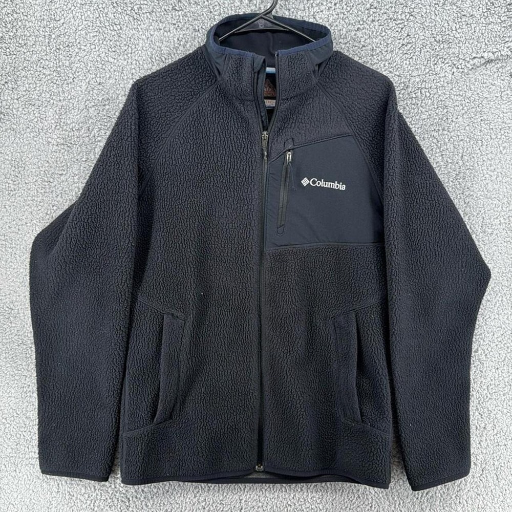 Columbia Sherpa Fleece Full Zip Jacket Black Mens Sz Medium